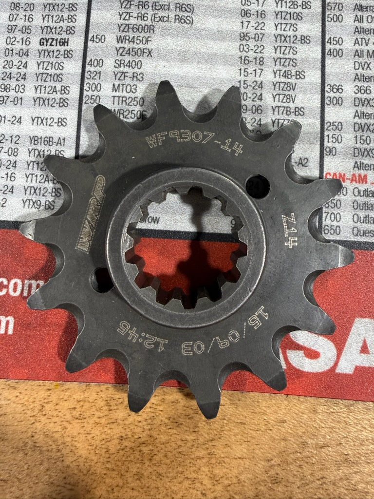 WRP Works Racing Parts Steel Front Countershaft Sprocket (14-Tooth / 514 Pitch) — Part #HB14.514A