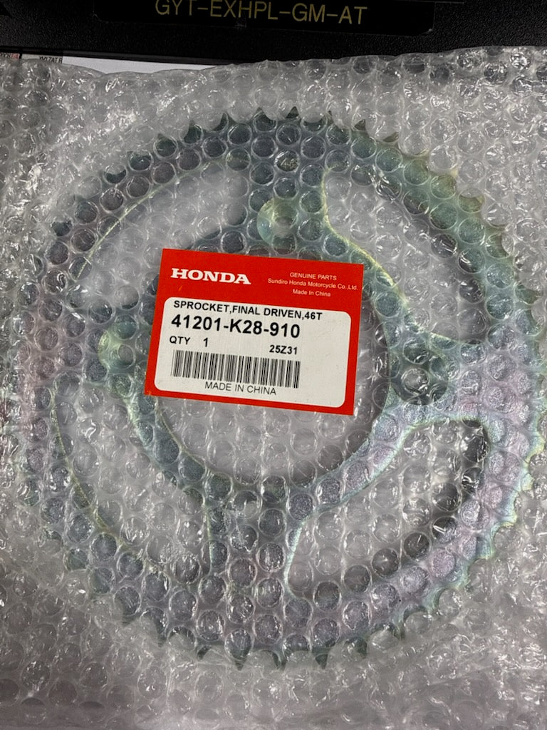 Honda Genuine OEM Steel Rear Driven Chain Sprocket - 46-Tooth (Part Number: 41201-K28-910)