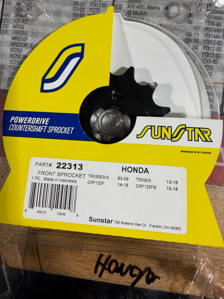 Sunstar Powerdrive Steel Front Countershaft Sprocket (13-Tooth / 428 Pitch) — Part #22313 (23801-K28-910)
