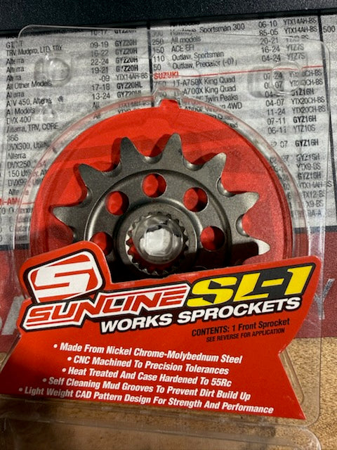 Sunline SL-1 Steel Front Countershaft Sprocket (13-Tooth / 520 Pitch) — Part #0326-520-13 (23803-KS6-700)